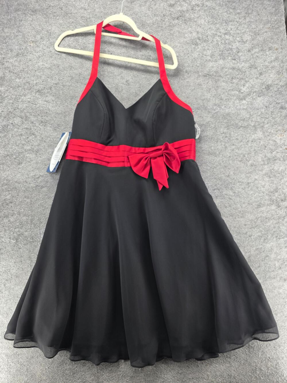Alfred Angelo Dress Womens 16W Black Fit & Flare V-Neck Strappy Bow Chiffon
